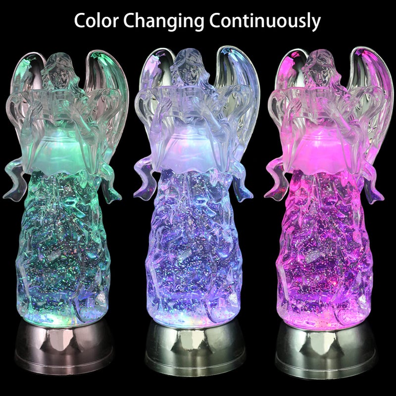 DRomance 11" Angel Snow Globe Lantern Battery Operated with 6 Hour Timer Color Changing LED Light Reading Angel Swirling Glitter Water Lamp Thanksgiving Christmas Holiday Decor Gift - Image 2